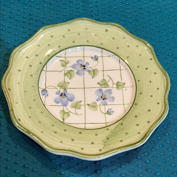Springtime Green and White Floral Trinket Dish/Spoon Rest w/Small purple flowers - Picture 1 of 4
